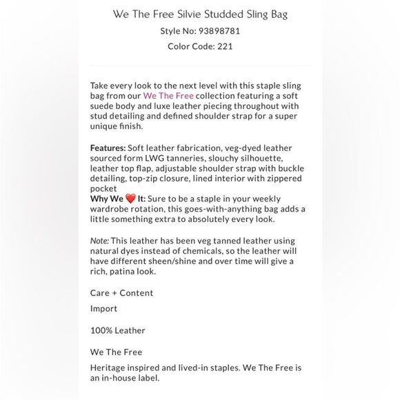 Free People We The Free Suede Leather Silvie Studded Sling Cognac Brown Bag NWT - Picture 7 of 7